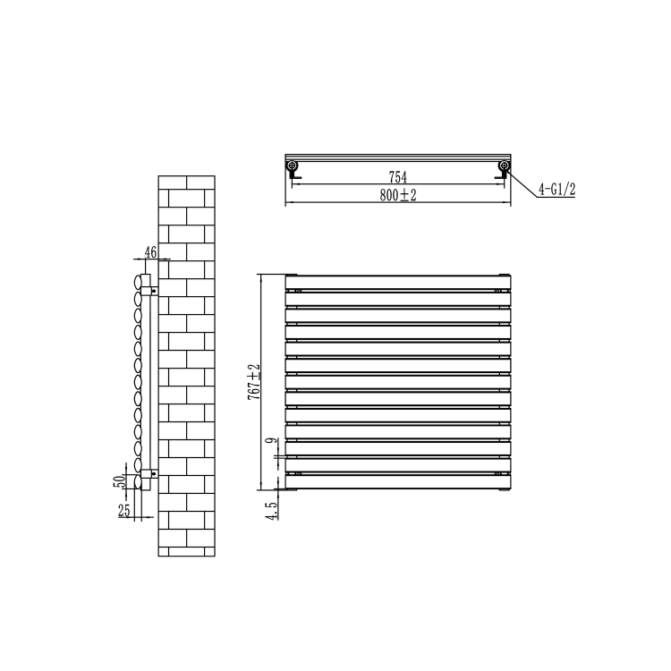 Sorrento Linea Midnight Black Oval Designer Radiator 767x800mm Single Panel 2577 BTU - Horizontal Bars - Image 6