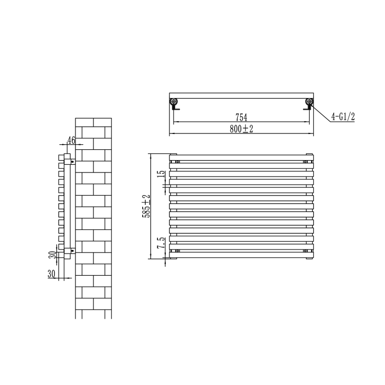 Riace Linea White Flat Designer Radiator 280x1400mm Double Panel 2235 BTU - Horizontal Bars - Image 6
