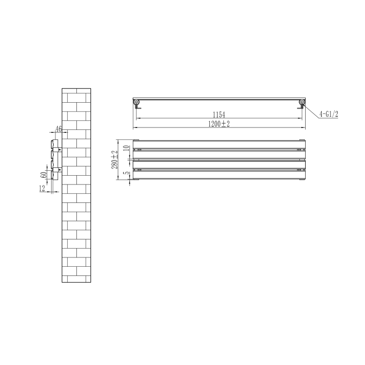 Riace Linea Midnight Black Flat Designer Radiator 280x1200mm Single Panel 1280 BTU - Horizontal Bars - Image 5