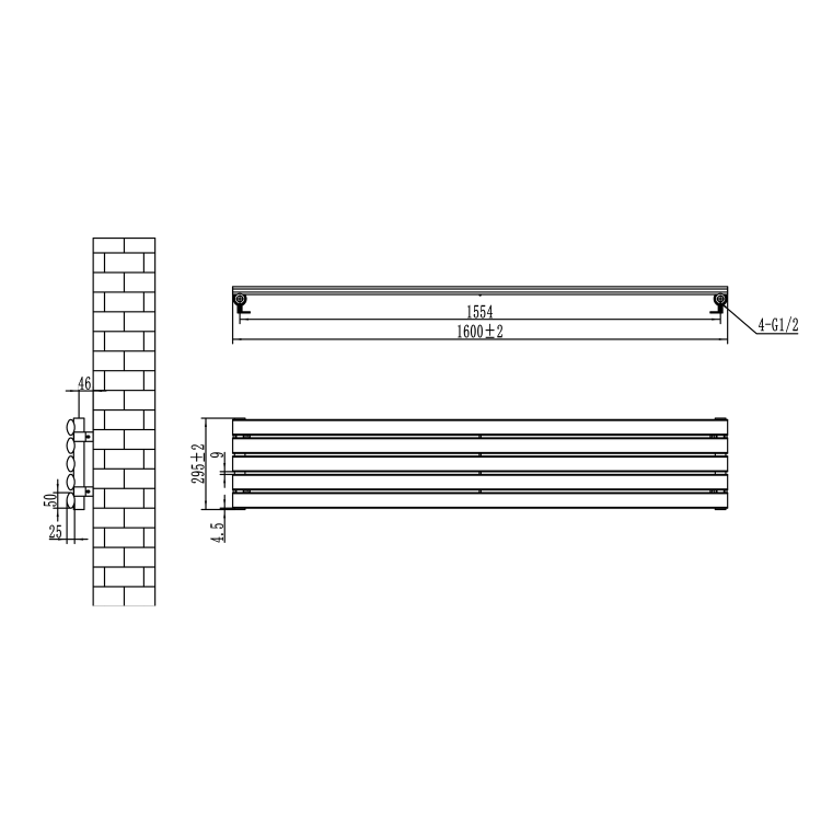 Sorrento Linea White Oval Designer Radiator 295x1600mm Single Panel 1891 BTU - Horizontal Bars - Image 5