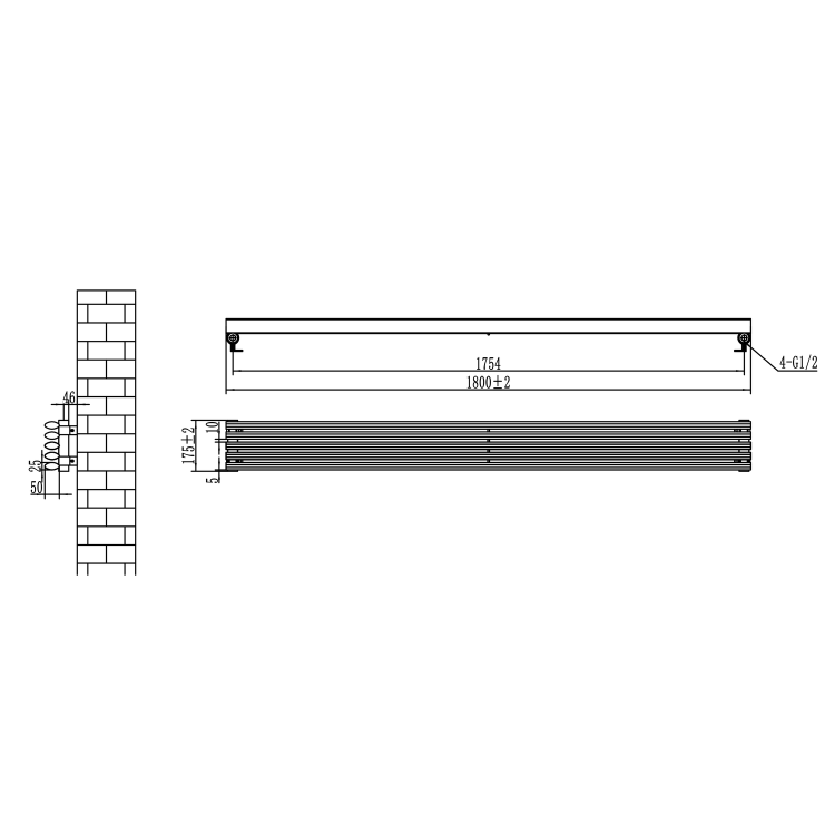 Sorrento Linea White Oval Designer Radiator 295x1200mm Double Panel 2177 BTU - Horizontal Bars - Image 5