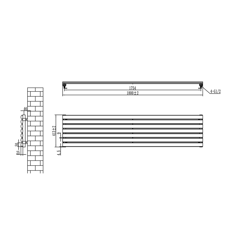 Sorrento Linea Dark Grey Anthracite Oval Designer Radiator 413x1800mm Single Panel 2980 BTU - Horizontal Bars - Image 5