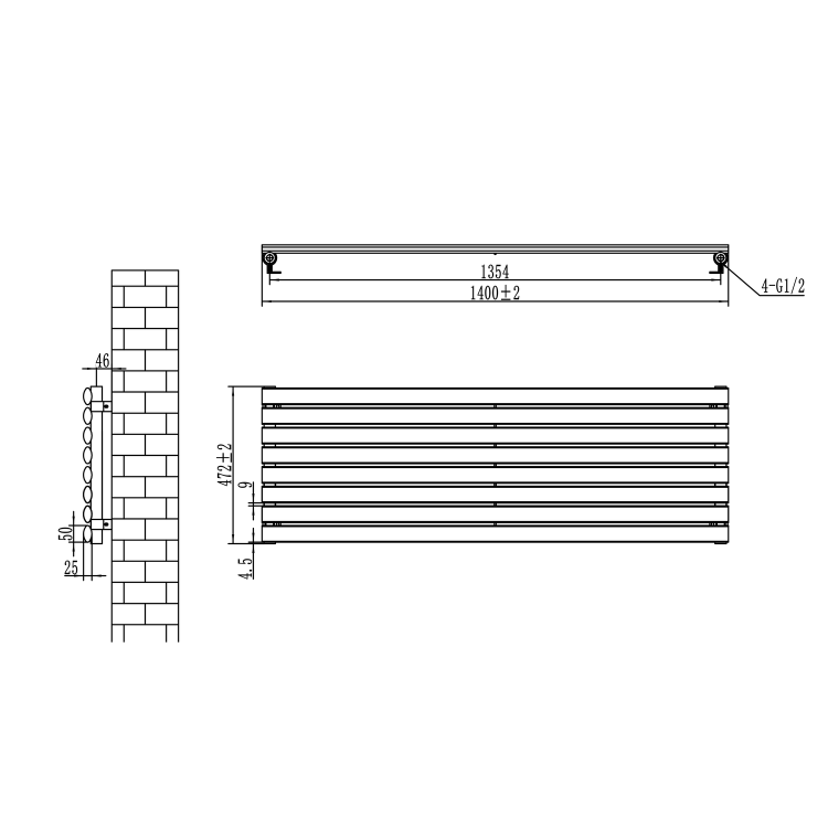 Sorrento Linea White Oval Designer Radiator 472x1400mm Single Panel 2655 BTU - Horizontal Bars - Image 6