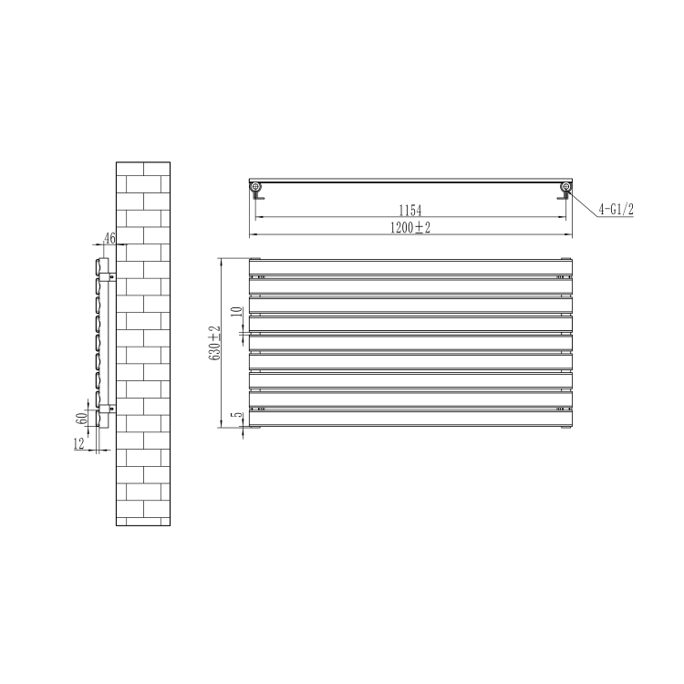 Ventura Linea Midnight Black Oval Unique Designer Radiator 455x800mm Single Panel 1887 BTU - Horizontal Bars - Image 6
