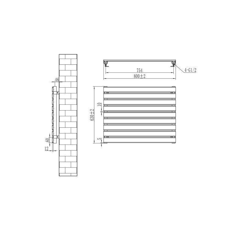 Riace Linea White Flat Designer Radiator 630x800mm Single Panel 1990 BTU - Horizontal Bars - Image 6