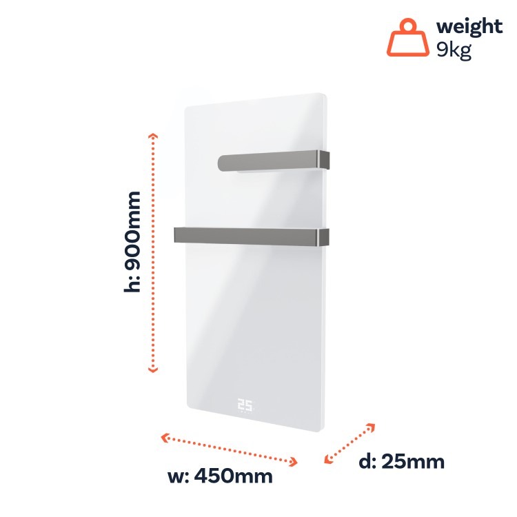 380W Smart Infrared Vertical White Glass Designer Wall Heater 450x900mm with Optional Towel Rail - IP24 Bathroom Safe - Image 6