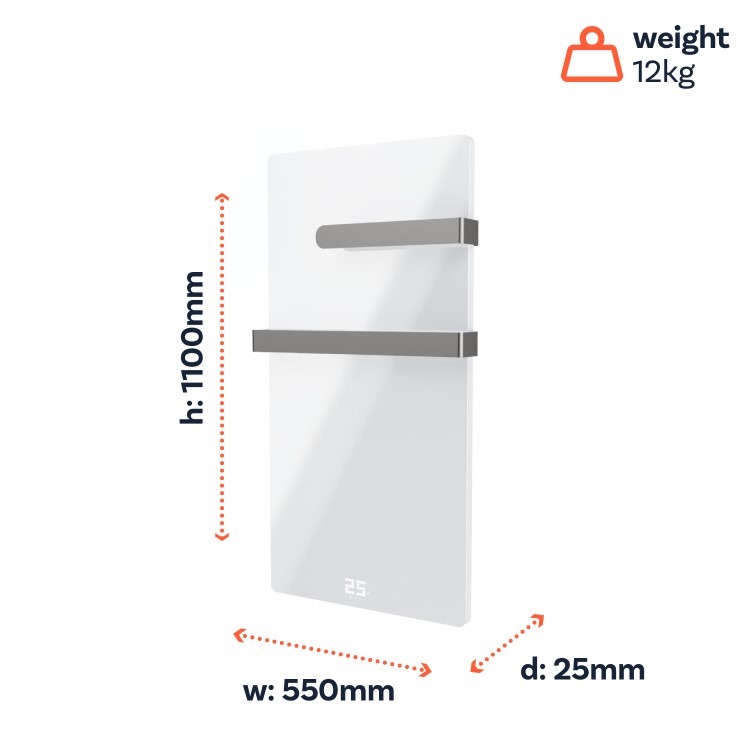 600W Smart Infrared Vertical White Glass Designer Wall Heater 550x1100mm with Optional Towel Rail - IP24 Bathroom Safe - Image 6