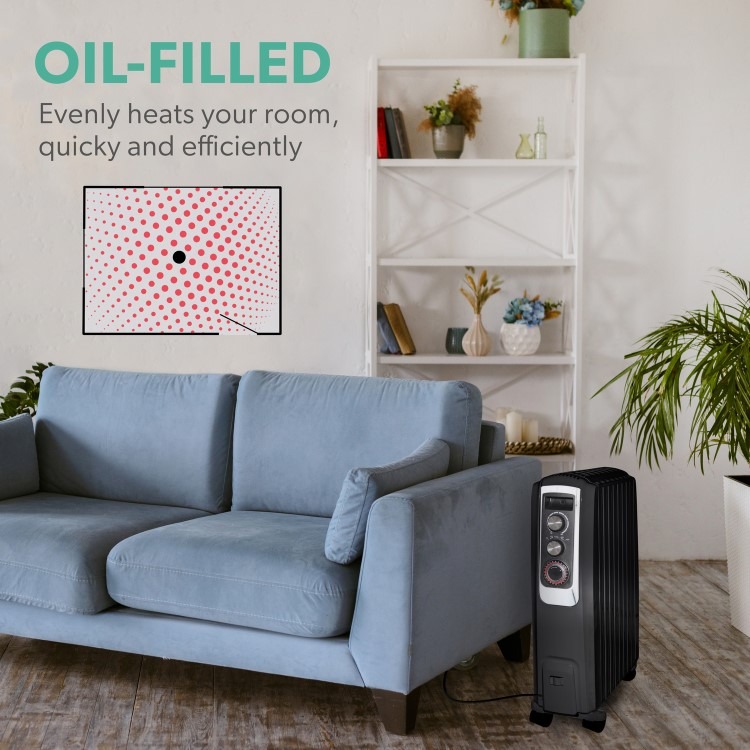 electriQ 2000W Oil Filled Radiator with Thermostat and 24 hr Timer - Black - Image 5