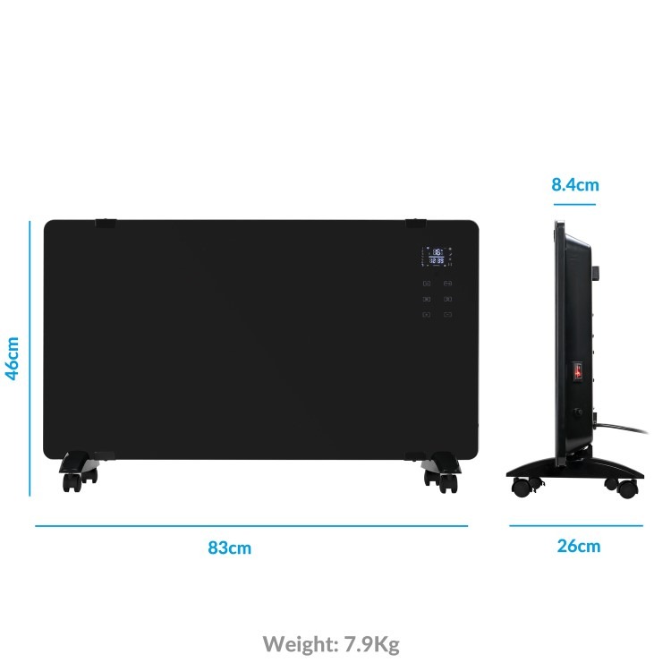 electriQ 2000W Smart Designer Glass Panel Heater - Wall Mountable & Bathroom Safe - Black - Image 10