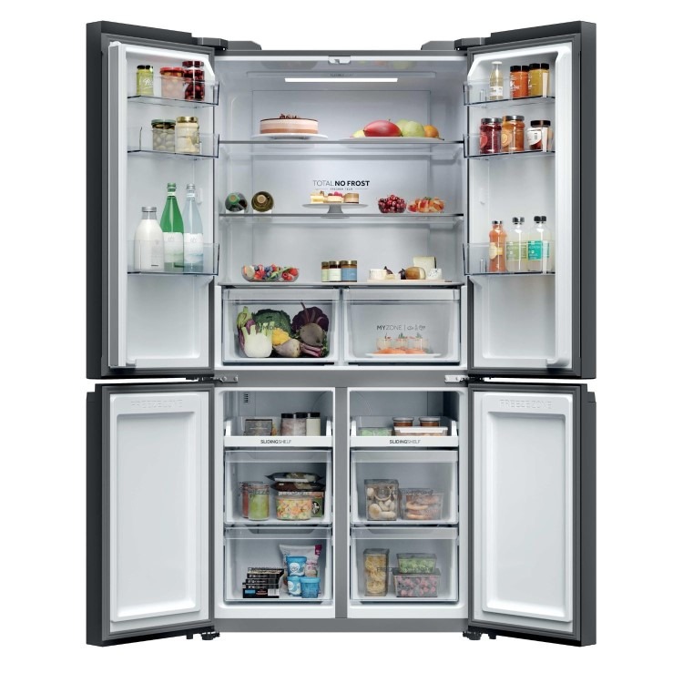 Haier Series 3 250 Litre Four Door American Fridge Freezer - Black - Image 7