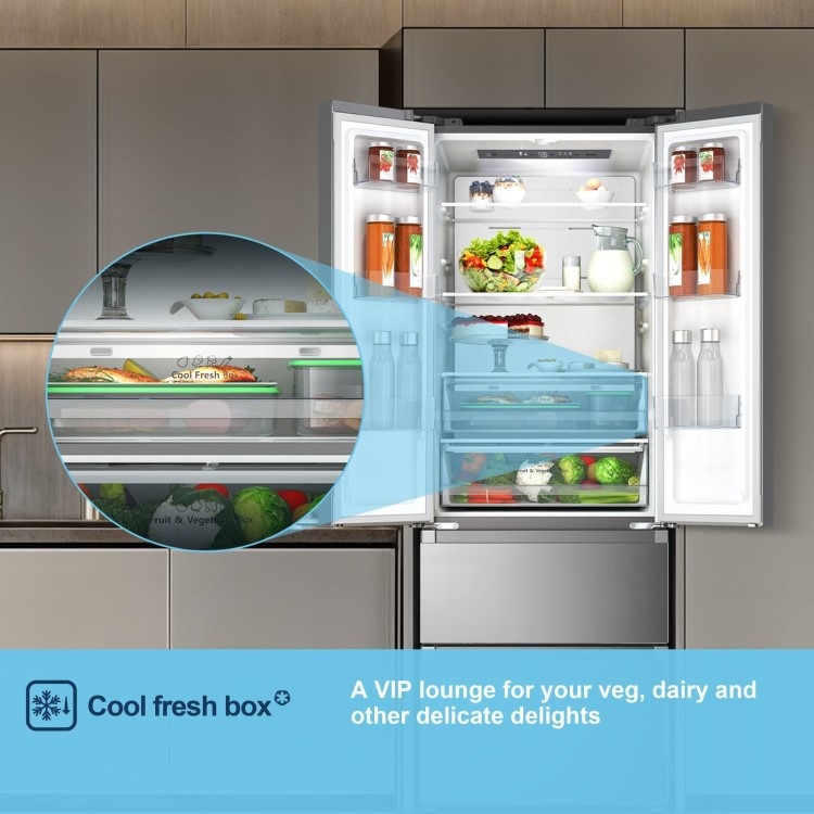 Fridgemaster 485 Litre French Style American Fridge Freezer - Silver - Image 7