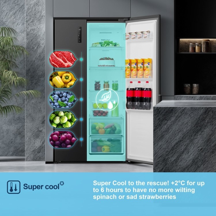 Fridgemaster 544 Litre Side-by-Side American Fridge Freezer - Black - Image 6