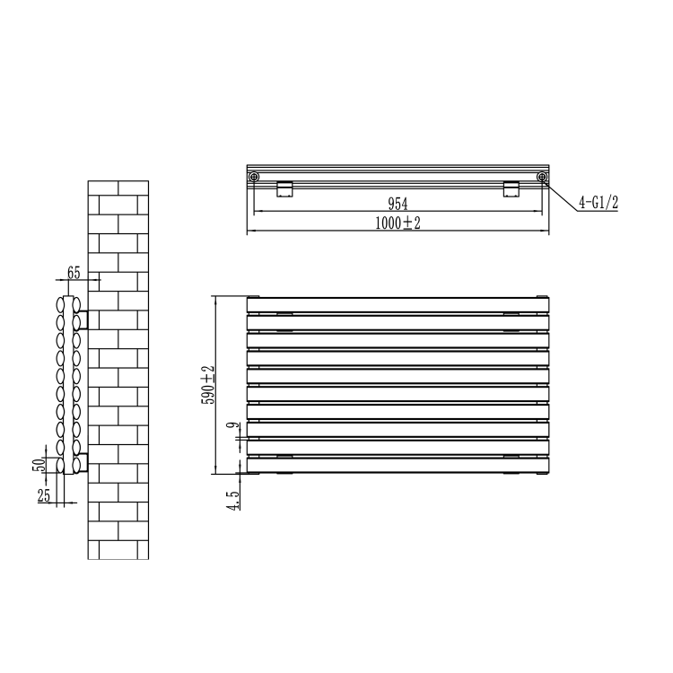 Sorrento Linea Midnight Black Oval Designer Radiator 590x1000mm Double Panel 3693 BTU - Horizontal Bars - Image 6