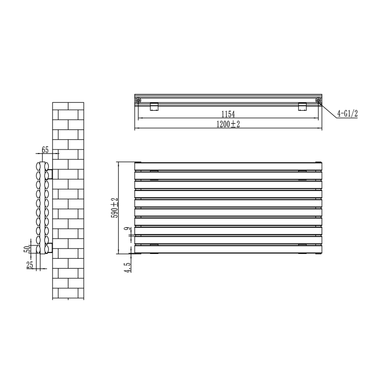 Sorrento Linea White Oval Designer Radiator 590x1200mm Double Panel 4355 BTU - Horizontal Bars - Image 6