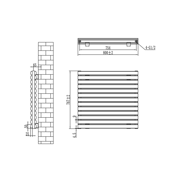 Sorrento Linea Dark Grey Anthracite Oval Designer Radiator 767x800mm Double Panel 3932 BTU - Horizontal Bars - Image 6