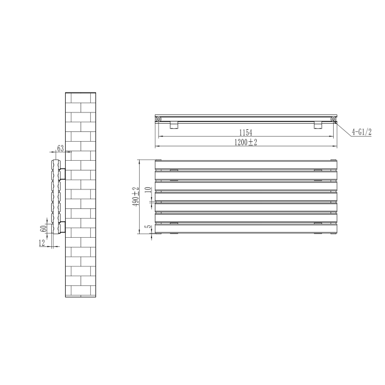 Riace Linea Dark Grey Anthracite Flat Designer Radiator 490x1200mm Double Panel 3410 BTU - Horizontal Bars - Image 6