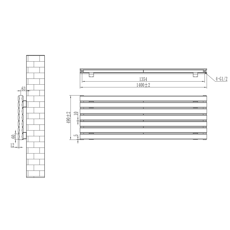 Riace Linea Dark Grey Anthracite Flat Designer Radiator 490x1400mm Double Panel 3908 BTU - Horizontal Bars - Image 6