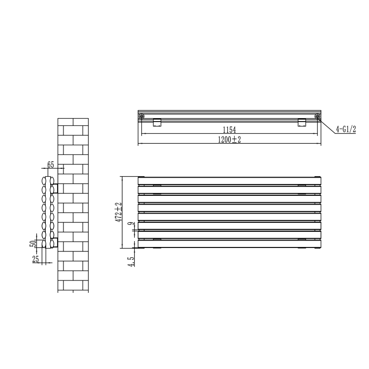 Sorrento Linea White Oval Designer Radiator 472x1200mm Double Panel 3485 BTU - Horizontal Bars - Image 6