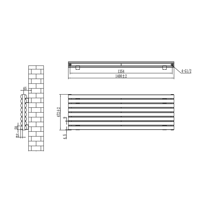 Sorrento Linea White Oval Designer Radiator 472x1400mm Double Panel 4010 BTU - Horizontal Bars - Image 6