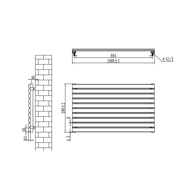 Sorrento Linea Dark Grey Anthracite Oval Designer Radiator 590x1000mm Single Panel 2420 BTU - Horizontal Bars - Image 6