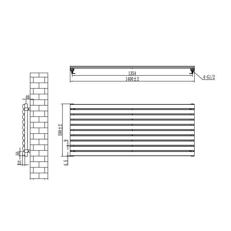 Sorrento Linea Midnight Black Oval Designer Radiator 590x1400mm Single Panel 3317 BTU - Horizontal Bars - Image 6
