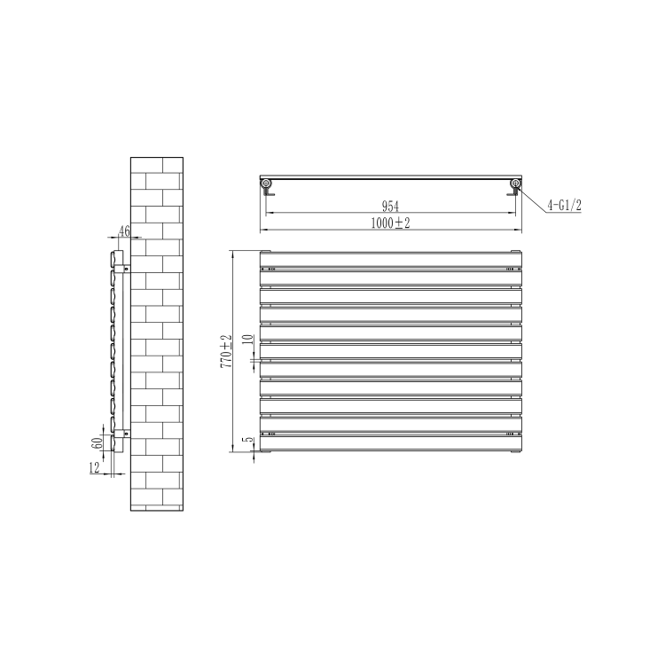 Riace Linea Dark Grey Anthracite Flat Designer Radiator 770x1000mm Single Panel 2973 BTU - Horizontal Bars - Image 6