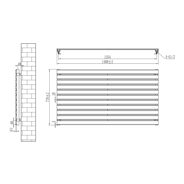 Riace Linea Dark Grey Anthracite Flat Designer Radiator 770x1400mm Single Panel 4072 BTU - Horizontal Bars - Image 6