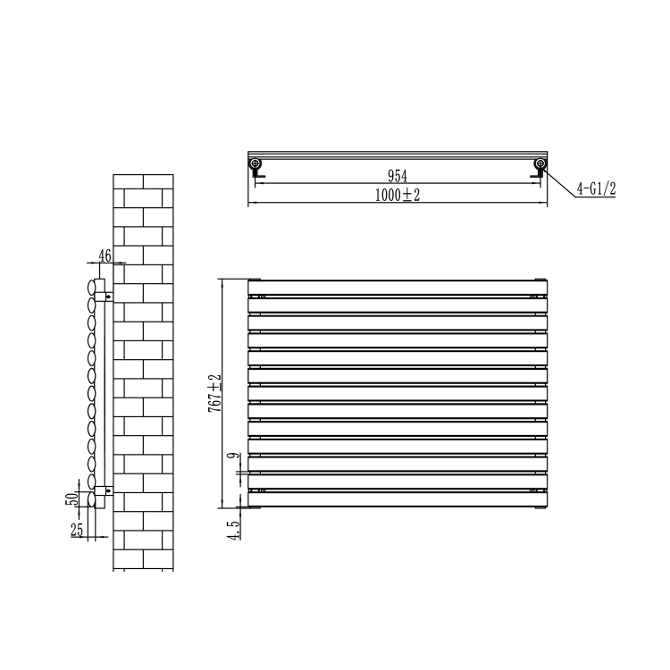 Sorrento Linea Dark Grey Anthracite Oval Designer Radiator 767x1000mm Single Panel 3147 BTU - Horizontal Bars - Image 6