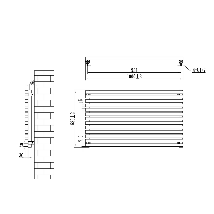 Ravello Linea Dark Grey Anthracite Square Designer Radiator 585x1000mm Single Panel 2785 BTU - Horizontal Bars - Image 6