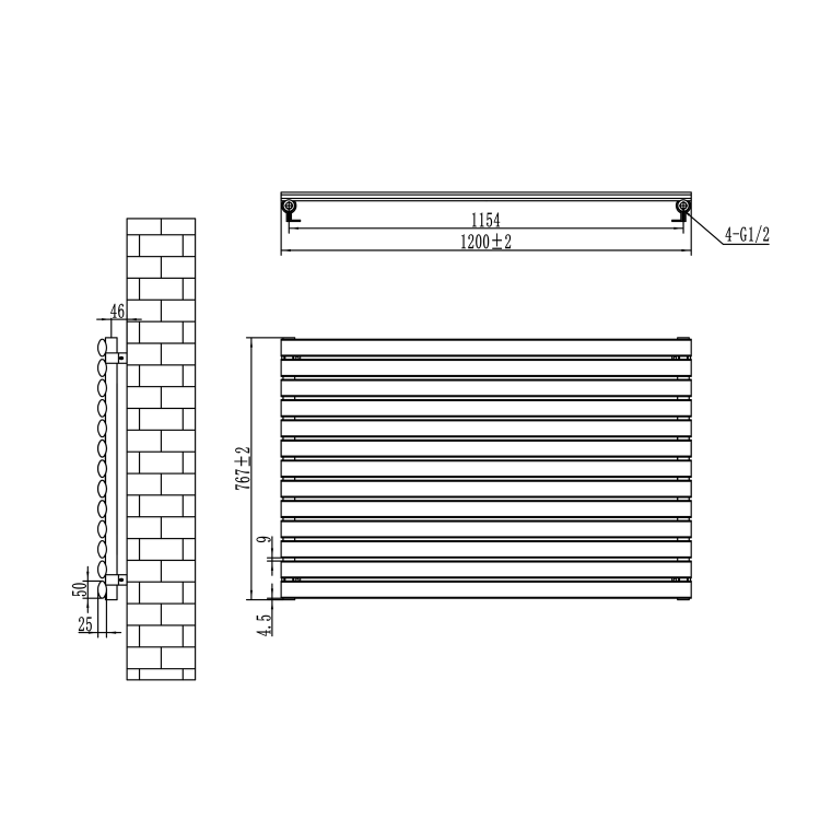 Sorrento Linea Dark Grey Anthracite Oval Designer Radiator 767x1200mm Single Panel 3724 BTU - Horizontal Bars - Image 6