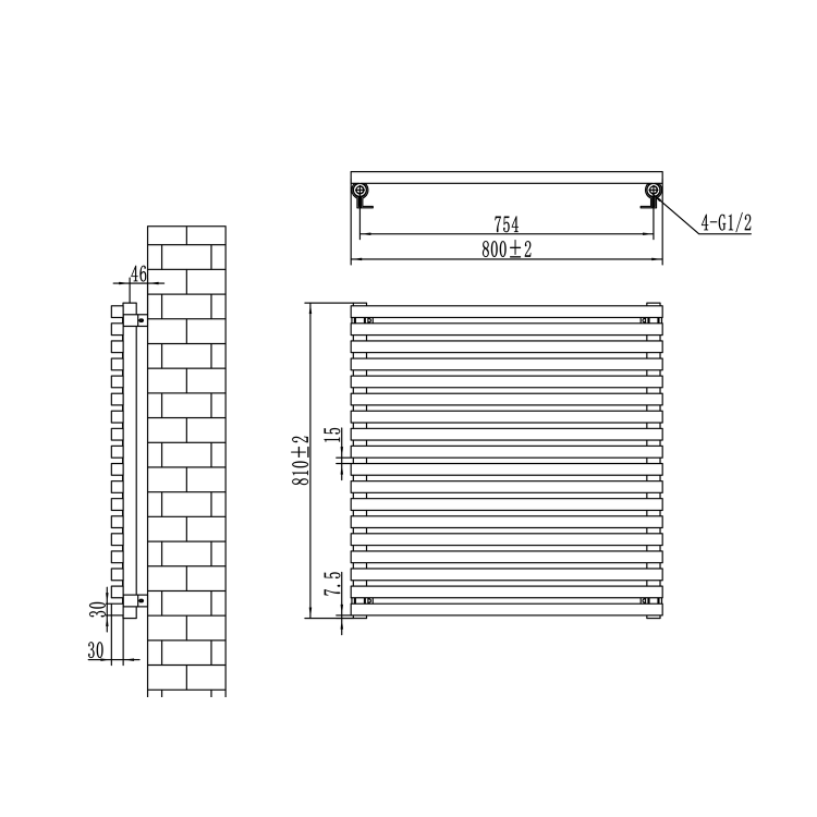 Ravello Linea Midnight Black Square Designer Radiator 810x800mm Single Panel 3150 BTU - Horizontal Bars - Image 6