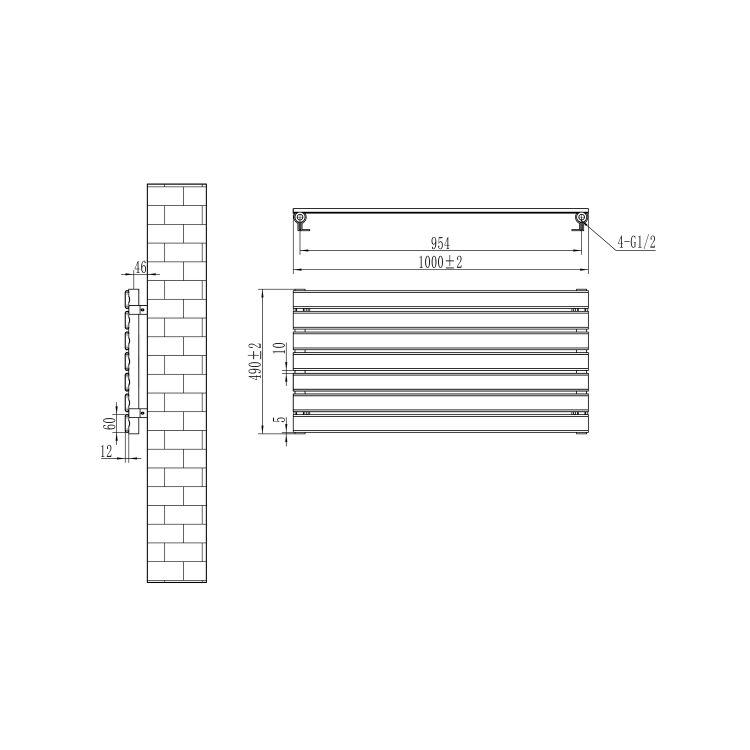 Riace Linea Dark Grey Anthracite Flat Designer Radiator 490x1000mm Single Panel 1891 BTU - Horizontal Bars - Image 6
