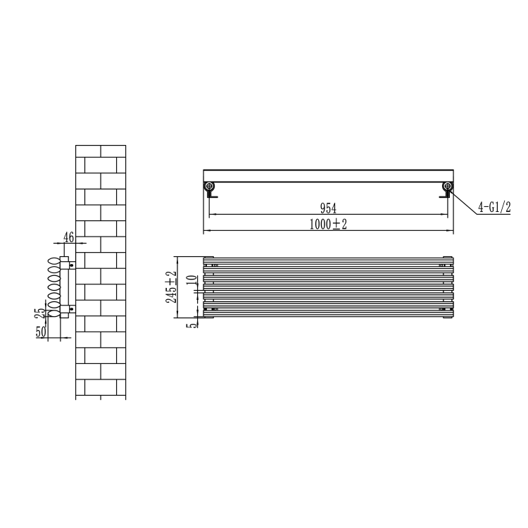 Ventura Linea Dark Grey Anthracite Oval Unique Designer Radiator 245x1000mm Single Panel 1242 BTU - Horizontal Bars - Image 6