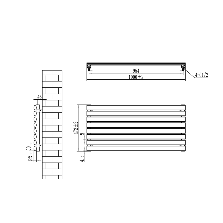 Sorrento Linea Dark Grey Anthracite Oval Designer Radiator 472x1000mm Single Panel 1935 BTU - Horizontal Bars - Image 6