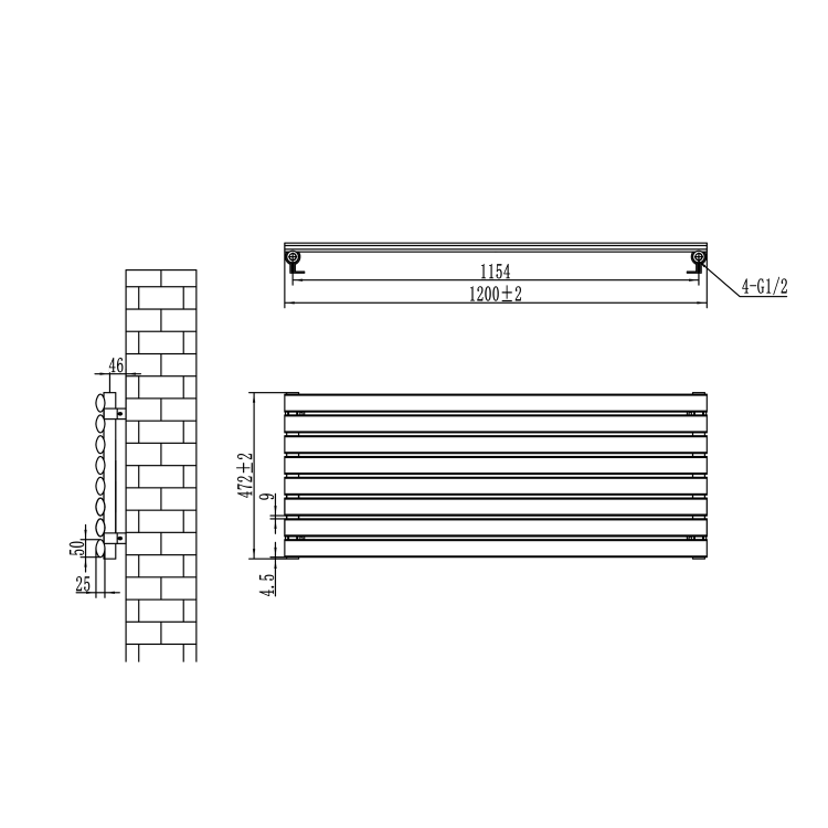 Sorrento Linea White Oval Designer Radiator 413x1400mm Single Panel 2321 BTU - Horizontal Bars - Image 6
