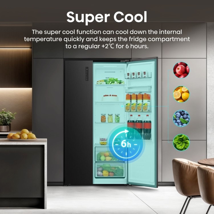 Hisense PureFlat 541 Litre Side-by-Side American Fridge Freezer - Black - Image 7