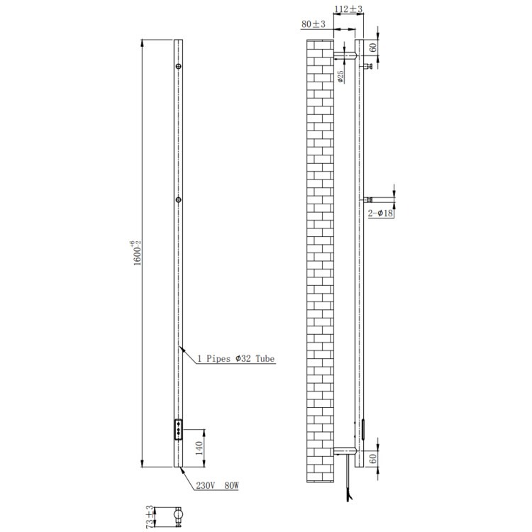 Brass Vertical Electric Towel Radiator 1600 x 73mm - Sagaro - Image 7