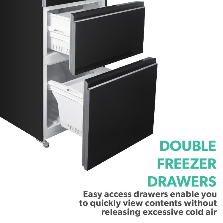 electriQ 320 Litre French Style American Fridge Freezer - Black Glass - Image 8