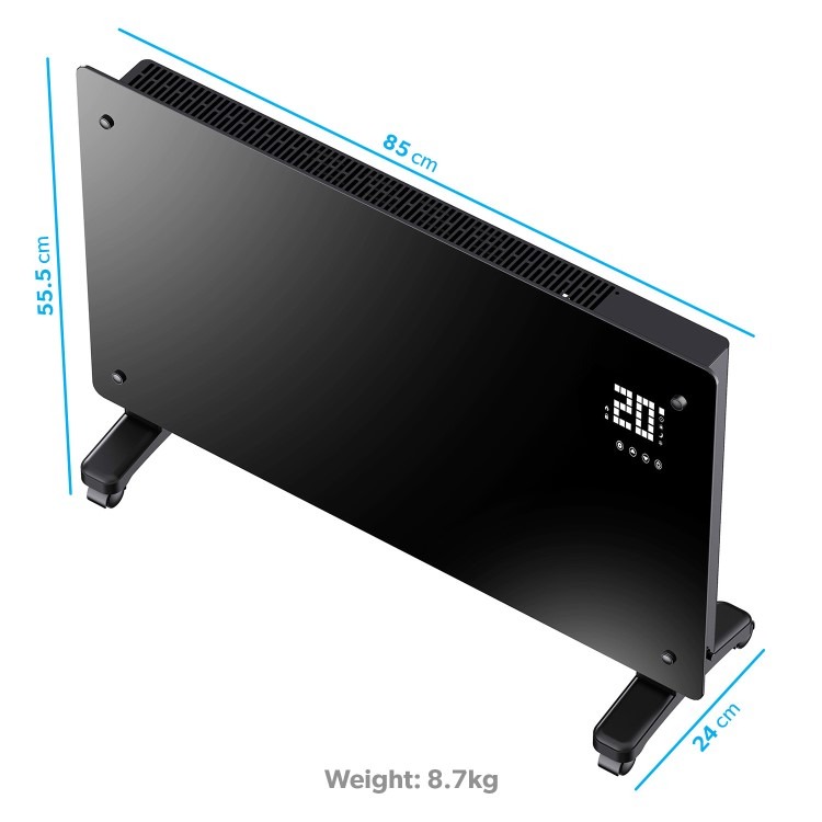 electriQ 2500W Smart Designer Glass Panel Convection Heater - Wall Mountable & Bathroom Safe - Black - Image 8