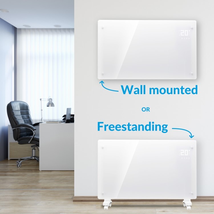 electriQ 2500W Smart Designer Glass Panel Convection Heater - Wall Mountable & Bathroom Safe - White - Image 7