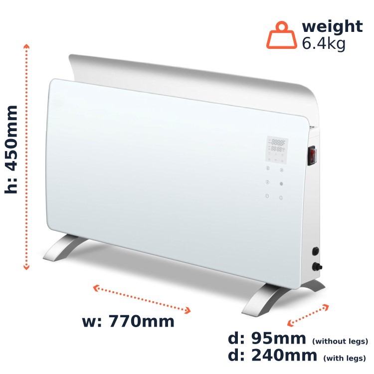 electriQ 2000W Smart Curved Designer Glass Panel Heater - Wall Mountable & Bathroom Safe - White - Image 11