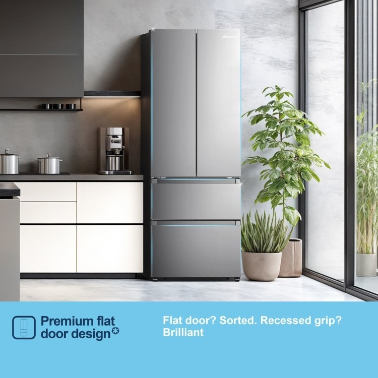 Fridgemaster 485 Litre French Style American Fridge Freezer - Silver - Image 11