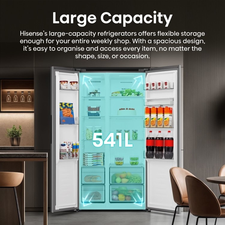 Hisense PureFlat 541 Litre Side-by-Side American Fridge Freezer - Silver - Image 12