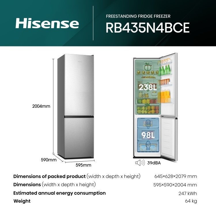 Hisense 336 Litre 60/40 Freestanding Fridge Freezer - Stainless Steel - Image 13