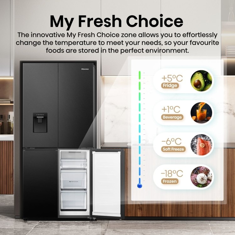 Hisense Pureflat Infinite 482 Litre Four Door American Fridge Freezer - Black - Image 18