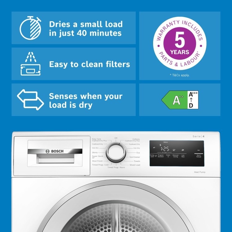 Bosch Series 4 8kg Heat Pump Tumble Dryer - White - Image 12