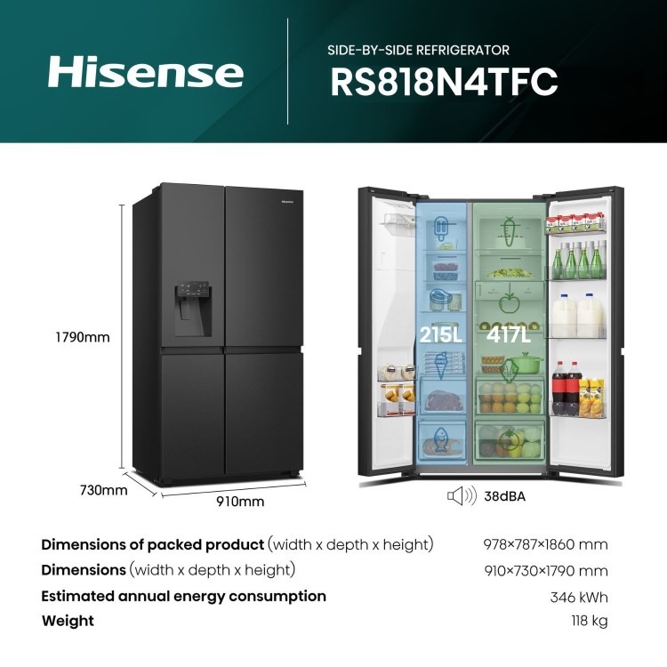 Hisense 632 Litre Side-By-Side American Fridge Freezer - Black - Image 18