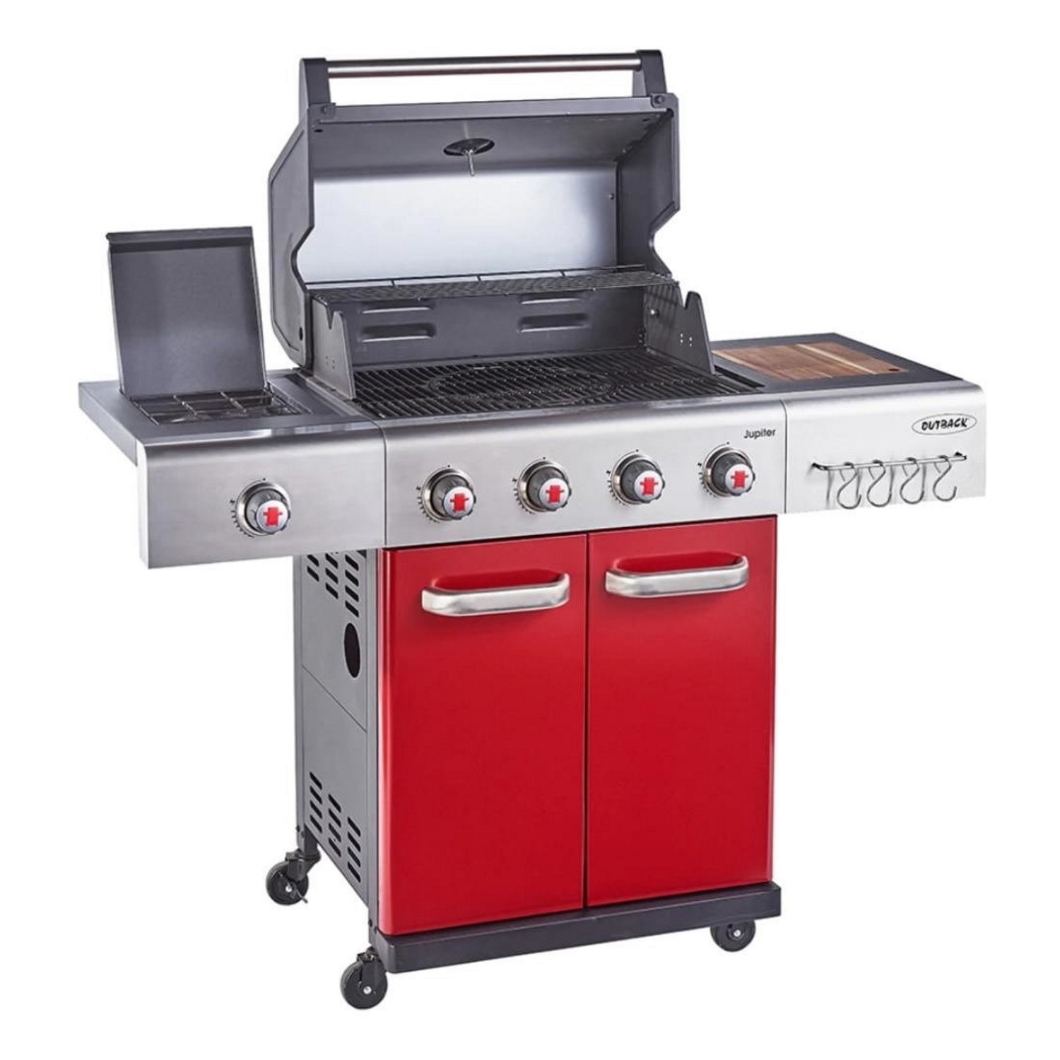 Outback Jupiter - 4 Burner Gas Hybrid BBQ Grill with Side Burner - Red - Image 2