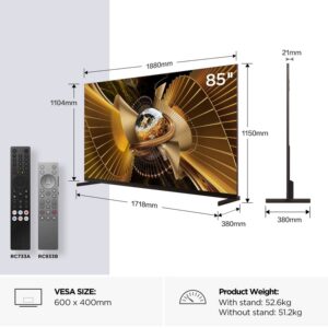 TCL 85P7L-UK 85" QLED 4K HDR Smart Google TV – Ultra Large 85 Inch 4K UHD TV with Dolby Vision HDR10+ & Google TV Streaming Apps