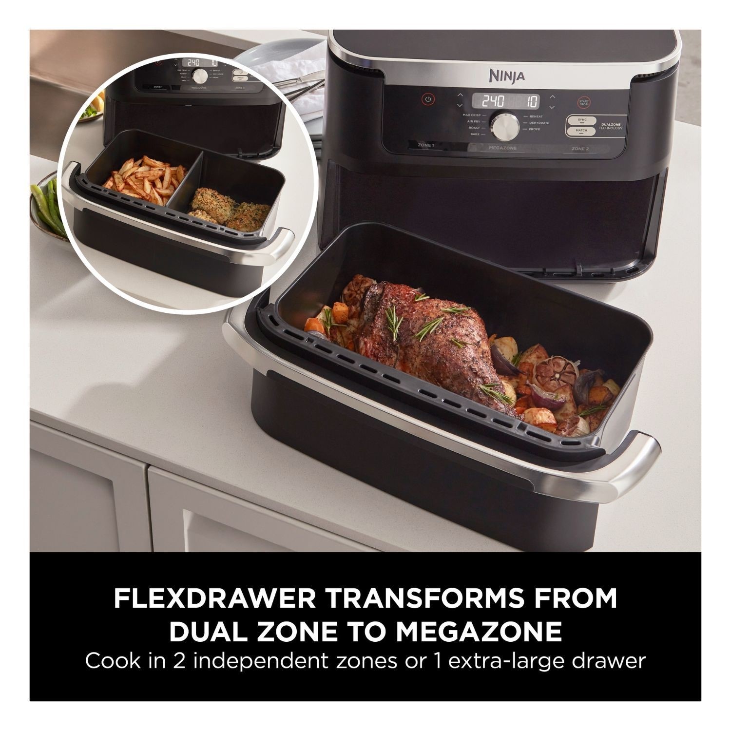 Ninja AF500UK Foodi FlexDrawer 10.4L Dual Air Fryer 2 Flexible Drawers Healthy Crispy Cooking - Image 3